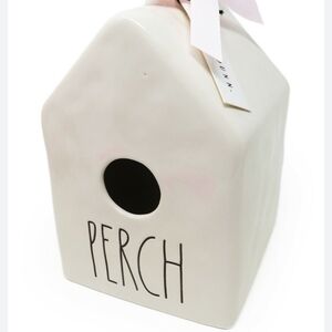 Rae Dunn "PERCH" Birdhouse W/pastel Ribbon White Ceramic Decoration